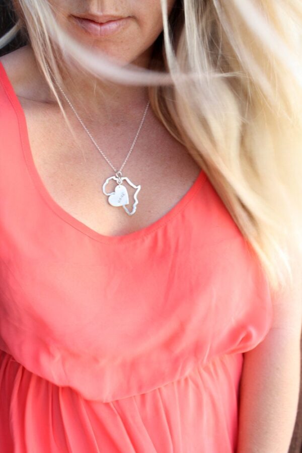 Africa necklace with heart charm