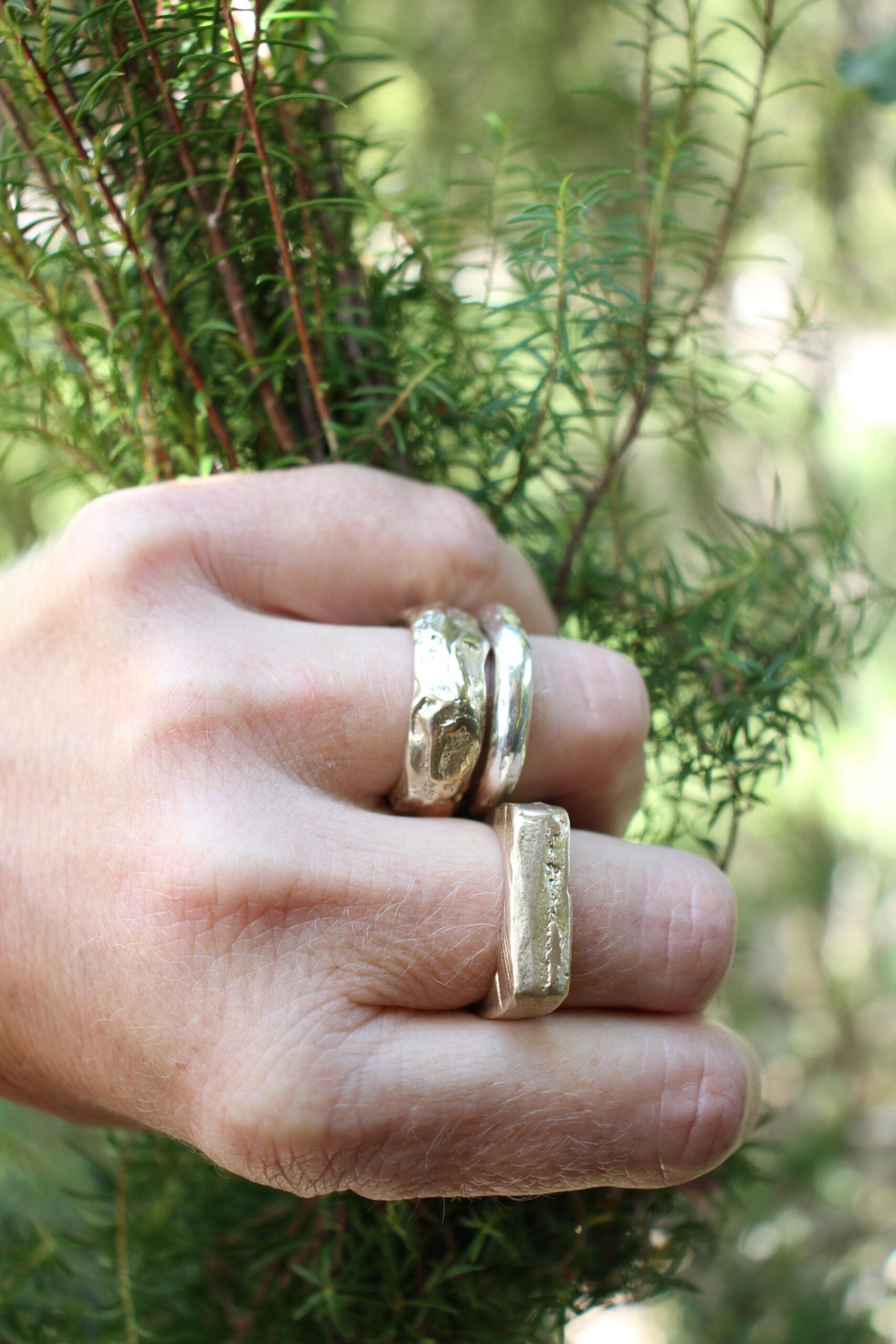 Signet ring - rustic rectangle in brass or bronze - Image 4