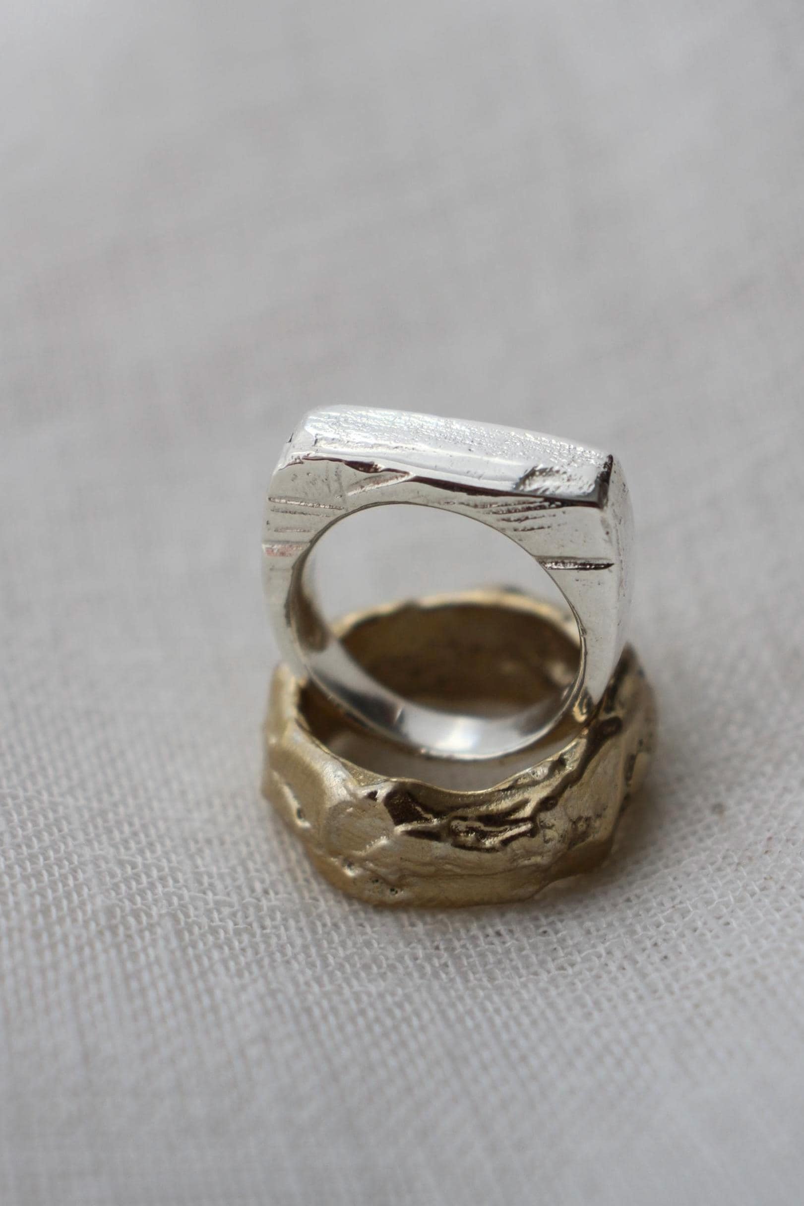 Signet ring - rustic rectangle - silver