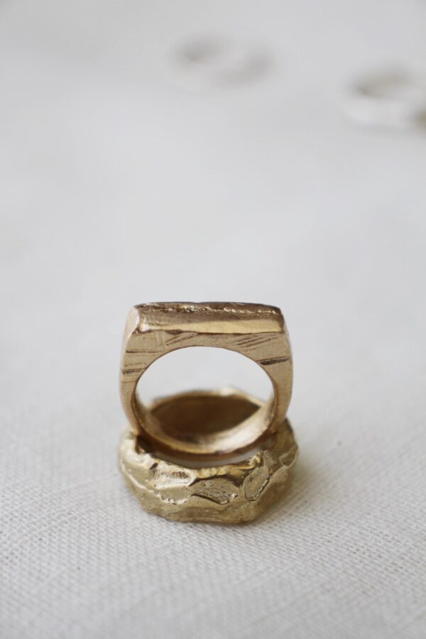 Signet ring - rustic rectangle in brass or bronze